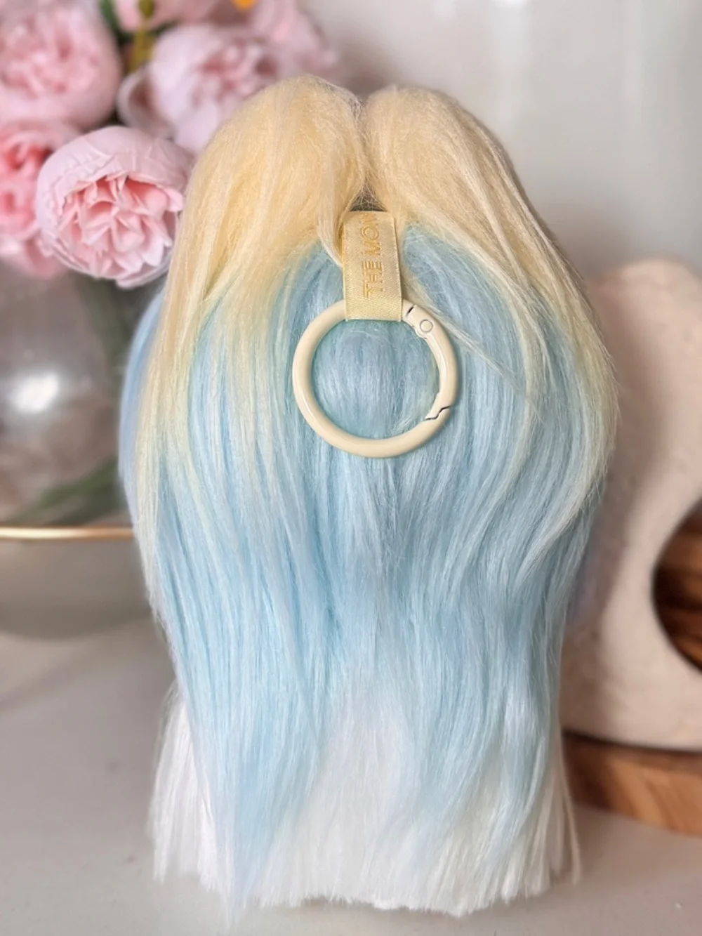 Custom handmade mixed color long hair with rhinestone face Labubu. 17cm